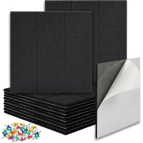 BXI Felt Bulletin Board - 12 X 12 X 3/8 Inches 6 Pcs Self-Adhesive Poster Cork Board, Thick Pin Tiles Display Vision Board, Photo Picture Panels for Home Office Classroom Walls Decoration