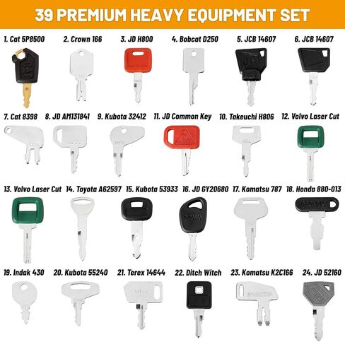 39 PCS Heavy Equipment Key Set, Construction Ignition Master Key Kit Compatible with Case Takeuchi Komatsu Hyster Kubota Cat New Holland JCB Volvo Yanmar Daewoo Ford Hitachi and More in Kuwait