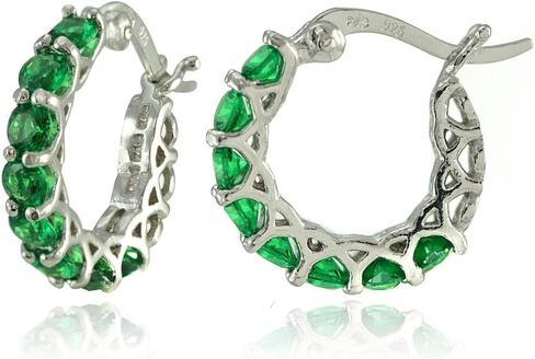 Sterling Silver Genuine, Created or Simulated Gemstone Small Round Huggie Hoop Earrings in Kuwait