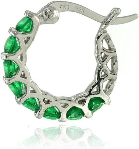 Sterling Silver Genuine, Created or Simulated Gemstone Small Round Huggie Hoop Earrings in Kuwait