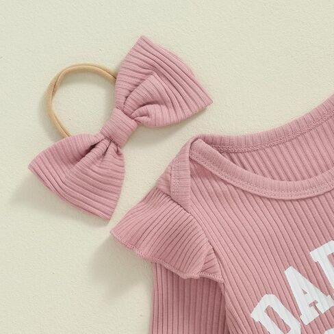 Kaipiclos Baby Girls Clothes 3Pc Rib Frill Long Sleeve Heart Print Romper + Pants + Headband Set Newborn Girl Outfits in Kuwait