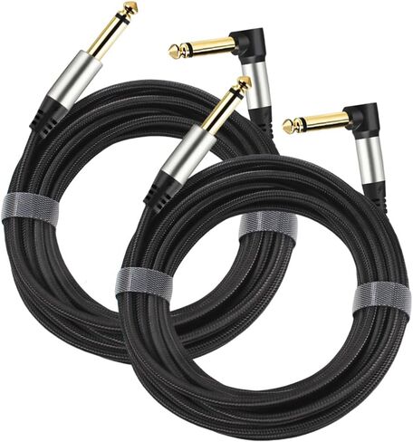 2-Pack Guitar Cables 1/4 Inch 6.35mm Male to Male Jack Right Angle to Straight Nylon Braided TS Mono Instrument Cable (6.6FT) in Saudi Arabia