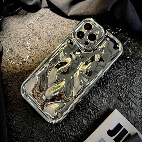 LY&SASIF Compatible with iPhone 14 Pro Holographic Case, Cute Laser 3D Water Ripple Bling Glitter Luxury Wave Shape Phone case for Women Girls Silicone Protection Cover (hot Pink) in Kuwait