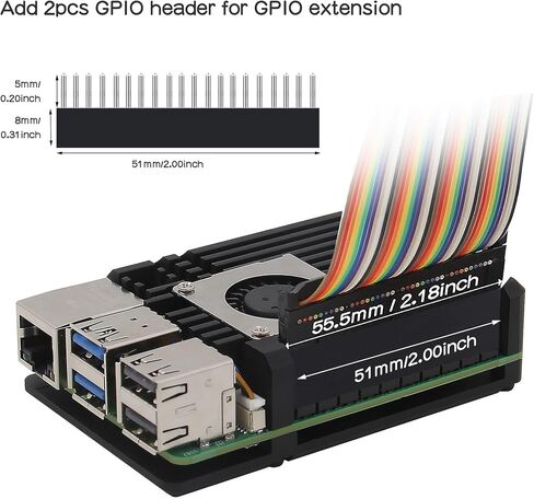 Geekworm Aluminum Passive Cooling Heatsink Armor Case with Dual PWM Cooling Fan for Raspberry Pi 5 (with Dual Fan-Black) in Saudi Arabia