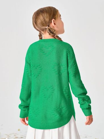 Haloumoning Girls Cute Heart Love Print Sweater Tops Oversized Crew Neck Dot Ball Knitted Valentine Pullover 5-14 Years in Kuwait