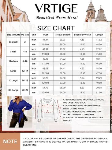 Vrtige Women's Wrap V Neck Self Tie Knot Long Sleeve Blouse Shirt Crop Top in Kuwait