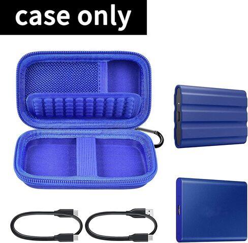 حقيبة حمل القرص الصلب الخارجي، تناسب Samsung T7 Shield/ T7/ T7 Touch State Drive USB 3.2 500GB 1TB 2TB، حامل تخزين محمول لمحرك الأقراص الصلبة لكابلات Samsung SSD وUSB (صندوق فقط) - أزرق in Kuwait