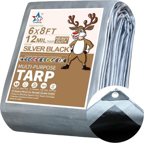 STARPYNG-12 Mil Pink/Silver 6x8 Feet Tarp-Heavy Duty Poly Tarp-Cover,Waterproof, UV Resistant, Weather Resistant, Cover Cars, Boats, Courtyards,Camping in Kuwait