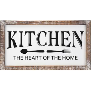 SANY DAYO HOME Kitchen The Heart of The Home Wall Signs 16 x 9 inches Rustic Real Wood Framed Hanging Art for Home and Kitchen Farmhouse Decor