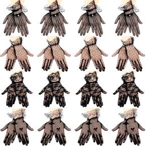 Cuffbow 16 Pairs Ladies Lace Gloves Women Tea Party Gloves Elegant Short Gloves Vintage Wedding Lace Wrist Gloves Girls