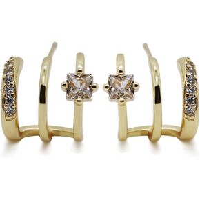 PINKRAY Half Hoop Stud Earrings Silver Gold Hoop Earrings for Women Girls with Zircon