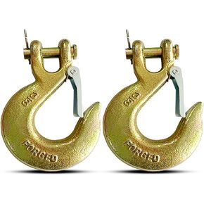 2Pack 3/8" Clevis Slip Hook with Latch, Forged G70 Steel Chain Hook for Deck Hauler Receiver Hitches Trailer Wiring, Chain Hooks Solid Clevis Grab Hooks for Trailer(18,000lbs Capacity)