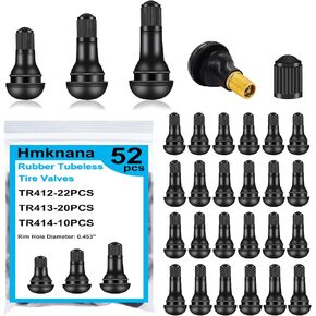 Hmknana 52 قطعة من سيقان صمام الإطارات TR412، TR413، TR414 سيقان صمام أسود مطاطية لاستبدال فتحات الحواف بدون أنابيب على إطارات المركبات القياسية