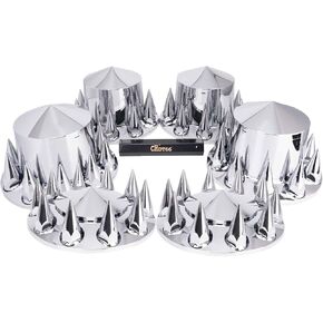 CHDT66 Complete Chrome Wheel Cover Set, 33mm Screw-on Lug Nut Covers for Semi Trucks, 2 Front and 4 Rear Axle Wheel Covers Removable Hub Caps for Semi Trucks, (Installation Tool Included)