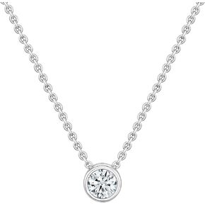1/4 Carat Round Lab Grown White Diamond or Cubic Zirconia Solitaire Filigree Bezel Set Pendant with 18 inch Silver Chain for Her in 925 Sterling Silver