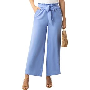 LNT.JIS Women's Wide Leg Lounge Pants High Waisted Business Work Casual Pants Adjustable Tie Knot Loose Trousers with Pocket