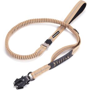 Dog Leashes for Large Dogs Heavy Duty, Tactical Dog Leash with Two Padded Traffic Handle Control Dog Walking Training, 4-6 Foot Reflective Bungee Dog Leash with Frog Clip, with Car Seatbelt