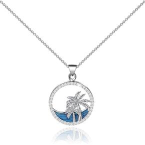 LQRI Tropical Beach Jewelry CZ Palm Tree Pendant Necklace Hawaii Bridal Beach Wedding Jewelry Bridesmaid Gifts