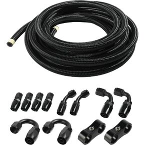 20FT Black Nylon Braided Fuel Oil Hose Fuel Line,Universal Fitting Transmission Cooler Lines Hose Fitting Kit,Use for Fuel Line,Oil Hose,Brake Line 0.34inch ID(6AN Fitting+20Ft Hose) in Saudi Arabia