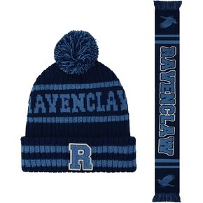 Harry Potter Beanie Hat and Scarf Set, Hogwarts Collegiate Winter Knit Cap with Cuff and Pom, Hufflepuff, One Size