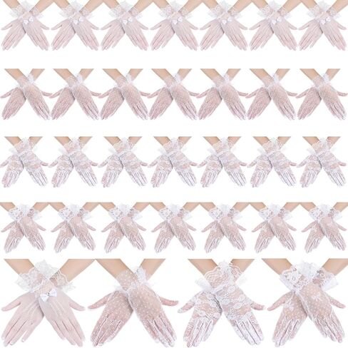 Cuffbow 16 Pairs Ladies Lace Gloves Women Tea Party Gloves Elegant Short Gloves Vintage Wedding Lace Wrist Gloves Girls in Kuwait