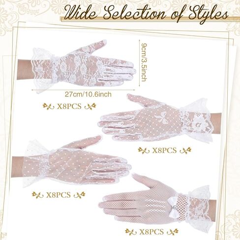 Cuffbow 16 Pairs Ladies Lace Gloves Women Tea Party Gloves Elegant Short Gloves Vintage Wedding Lace Wrist Gloves Girls in Kuwait