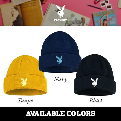 Concept One Playboy Beanie Hat, Cuffed Knit Winter Cap with Logo, Black in Saudi Arabia