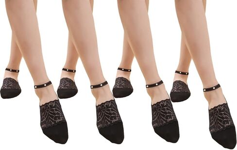 4 Pairs Pearl Lace No Show Socks Pearl Lace Mesh Thin Silk Ankle Sock Casual Low Cut Socks for Women in Kuwait
