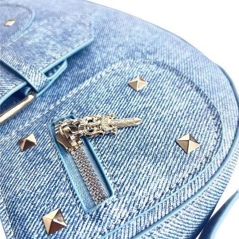 حقيبة كتف نسائية كلاسيكية كلاسيكية شبه دائرية من قماش الدنيم من PHILITA مع سحاب للإغلاق in Kuwait