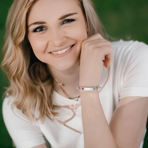 mnmoom Medical Alert Bracelets for Women Stainless steel Heart Medical ID bracelets with Free Engraving in Saudi Arabia