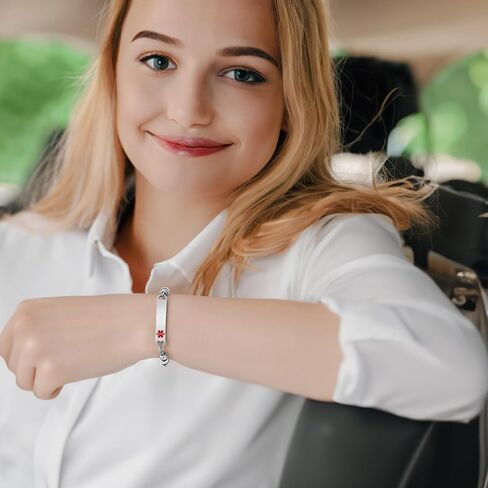 mnmoom Medical Alert Bracelets for Women Stainless steel Heart Medical ID bracelets with Free Engraving in Saudi Arabia