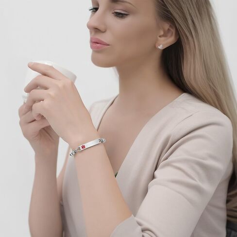 mnmoom Medical Alert Bracelets for Women Stainless steel Heart Medical ID bracelets with Free Engraving in Saudi Arabia