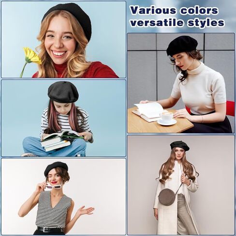 Shinymoon 48 Pcs Women Wool Beret Hat with Silky Scarf French Beret Bulk Artist Beret for Women Girls Winter (Multiple Color,Classic Style) in Saudi Arabia