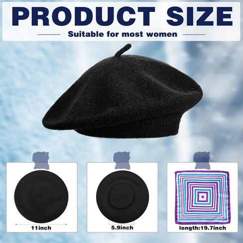 Shinymoon 48 Pcs Women Wool Beret Hat with Silky Scarf French Beret Bulk Artist Beret for Women Girls Winter (Multiple Color,Classic Style) in Saudi Arabia