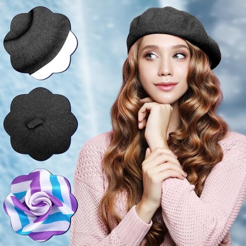 Shinymoon 48 Pcs Women Wool Beret Hat with Silky Scarf French Beret Bulk Artist Beret for Women Girls Winter (Multiple Color,Classic Style) in Saudi Arabia