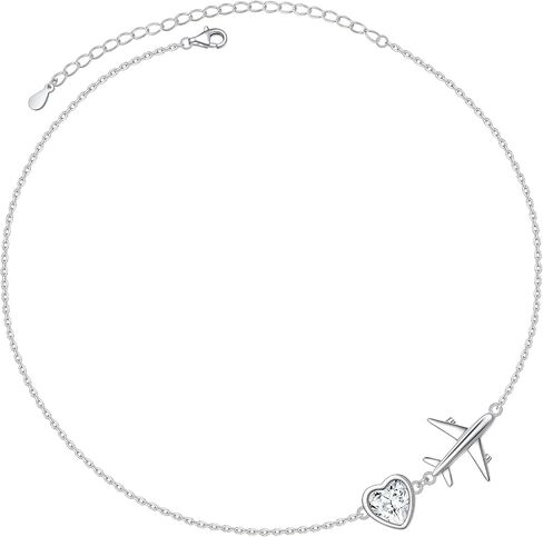 Yearace Airplane Jelwery S925 Sterling Silver Airplane Anklet for Women Teen Girls, Gifts for Stewardess Flight Attendants Pilots World Travel Flight Jewelry Best Mothers Day Gifts in Kuwait