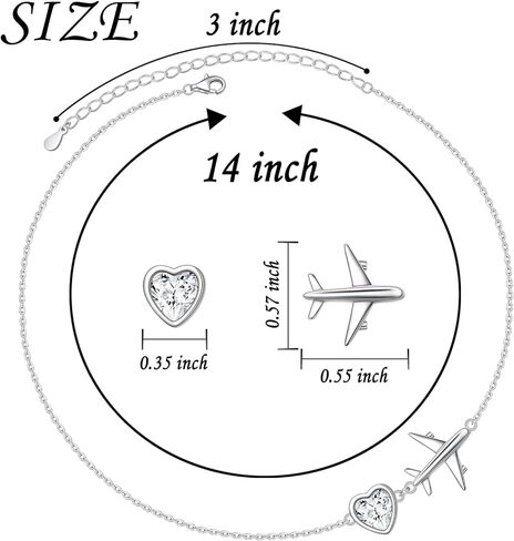 Yearace Airplane Jelwery S925 Sterling Silver Airplane Anklet for Women Teen Girls, Gifts for Stewardess Flight Attendants Pilots World Travel Flight Jewelry Best Mothers Day Gifts in Kuwait