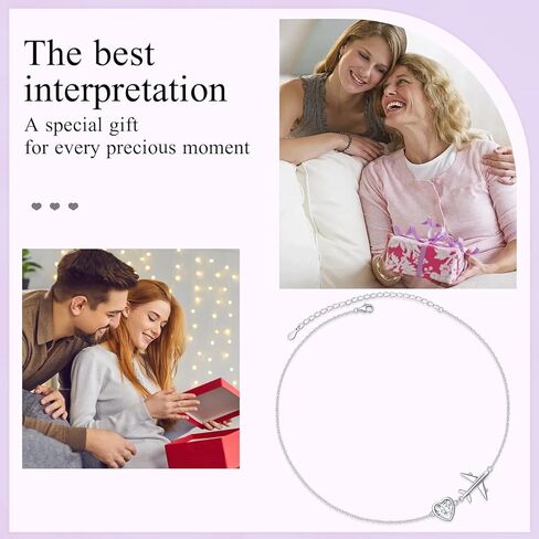 Yearace Airplane Jelwery S925 Sterling Silver Airplane Anklet for Women Teen Girls, Gifts for Stewardess Flight Attendants Pilots World Travel Flight Jewelry Best Mothers Day Gifts in Kuwait