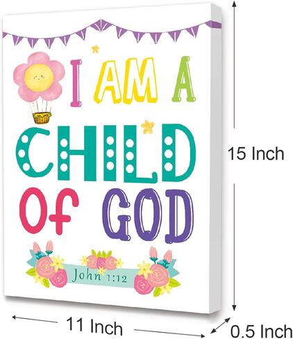 لوحة فنية جدارية من القماش بتصميم حيوانات الغابة بعبارة «I Am Child Of God» من Y064، لوحة فنية جدارية مؤطرة من القماش جاهزة للتعليق للاطفال المسيحيين في الحضانة/المنزل/غرفة النوم، 12×15 انش in Kuwait