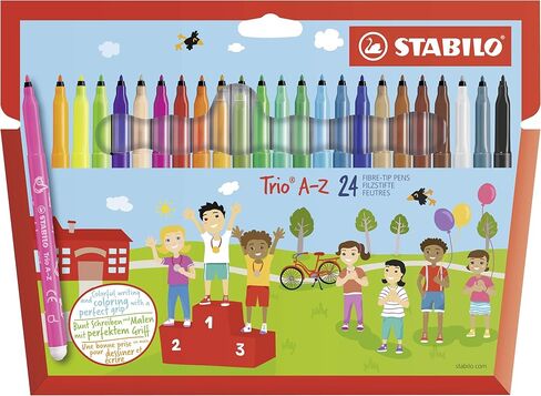 STABILO Fibre-Tip Pen with Triangular Grip Zone Trio A-Z - Pack of 24 - Assorted Colours including 4 Neon Colours in Kuwait