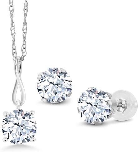 Gem Stone King 10K White Gold 6MM Round Gemstone Birthstone Pendant Earrings Jewelry Set | Gold Necklace and Earrings Set For Women | With 18 Inch Gold Chain in Saudi Arabia