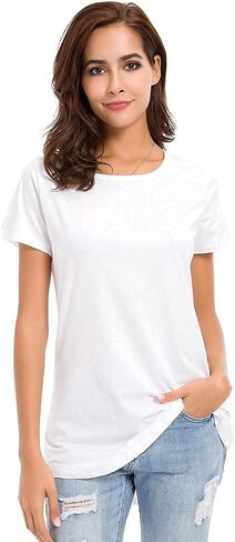 LUSMAY Womens Loose Fitting Side Slit Tops Tunic Short Sleeve Causal T Shirts, Grey, Size L in Saudi Arabia