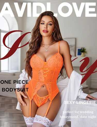 Avidlove Garter Lingerie for Women Floral Lace Babydoll Bodysuit Bra and Panty Set in Saudi Arabia