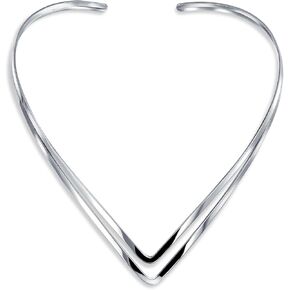 Bling Jewelry Simple Fine Modern Choker V Swirl Ball Shape Geometric Collar Statement Necklace For Women .925 Silver Sterling