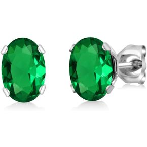 Gem Stone King 925 Sterling Silver Blue Zircon Women Stud Earrings (2.40 Ct Oval 7X5MM)