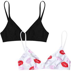 Women's Motive Cotton Unlined Bralette Soft Seamless Bras for Women(D330BM-Black+Gray+KISS-XL)