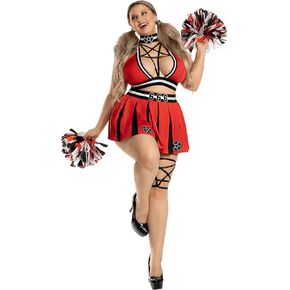 Party King Women's Plus Size Hellbent Cheerleader Costume, Red, 1X