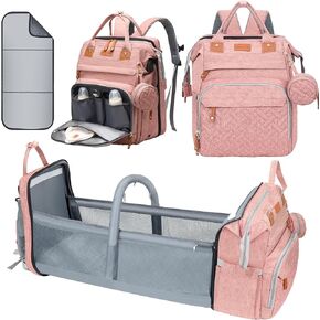 Shengmeister Diaper Bag, Baby Essentials, Multi-functional Large-capacity Diaper Bag Backpack, Best Gift for Newborns with Diaper Changing Station, Travel Essentials Diaper Bag Backpack (Pink)