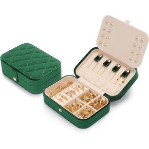 Toovem Velvet Jewelry Case Organizer for Travel, Jewelry Organizer Box with Mirror Travel Gifts for Women and Girls- Emerald Velvet