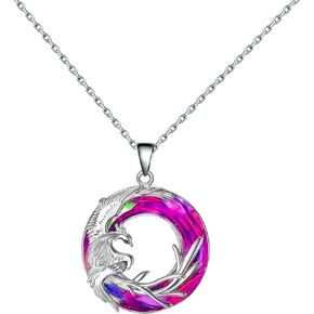ABJFJE Lucky Colorful Crystal Phoenix Pendant Necklace Symbol Renewal Nirvana of Phoenix Bird Necklaces Fashion Jewelry for Women Girl Gift Silver Plated